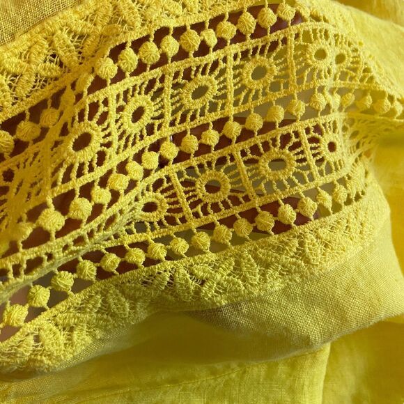 Terzo Millennio Yellow Linen Top Blouse Women Size S Open Shoulders Relaxed Fit - Picture 8 of 14